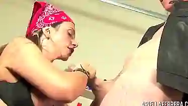 Man fuck in the garage a woman with big Tits and hairy pussy
