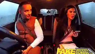 Driving instructor looks like a naked woman Fucks with a guy and shows Tits in the car