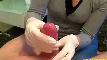 Medical gloves handjob treatment from real nurse