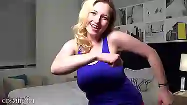 Chubby blonde with big tits, Mim Turner is doing yoga and getting naked for the camera