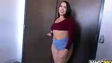 Big ass brunette does not mind having sex in the kitchen, or in the living room