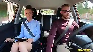 Nicoleta Emilie gets her mouth and pussy stuffed in Czech Driving School clip