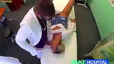The nurse hand-job woman on the toilet, and the doctor fucked in the office