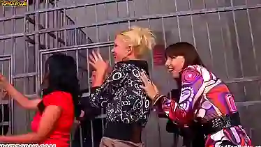 Hungry inmates gets fucked through the bars and lascivious prostitutes