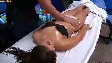 19 year old brunette first time fucking on the couch with a massage therapist