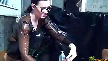 Group female domination and humiliation slave's bald German