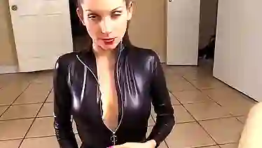 Chick made my boyfriend a Blowjob for my birthday dressed in a leather suit